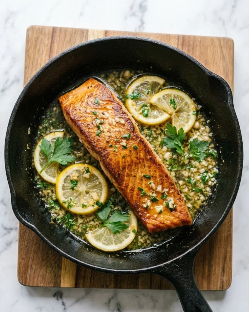 One Skillet Salmon with Lemon Garlic Butter