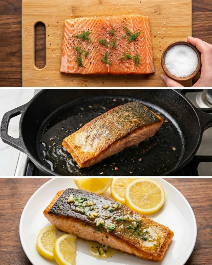 One Skillet Salmon with Lemon Garlic Butter