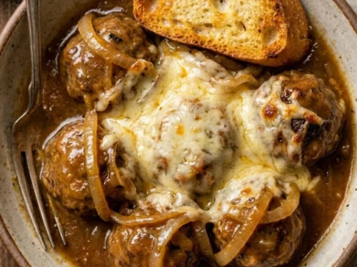 Crockpot French Onion Meatballs