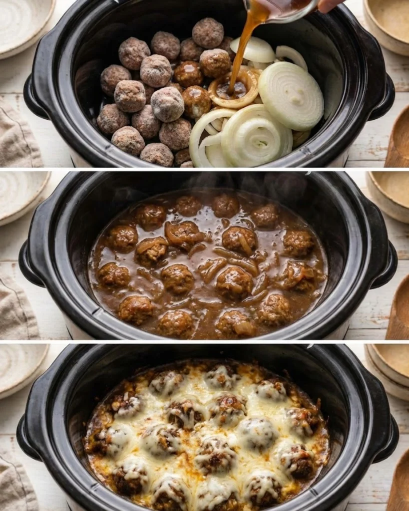 Crockpot French Onion Meatballs steps