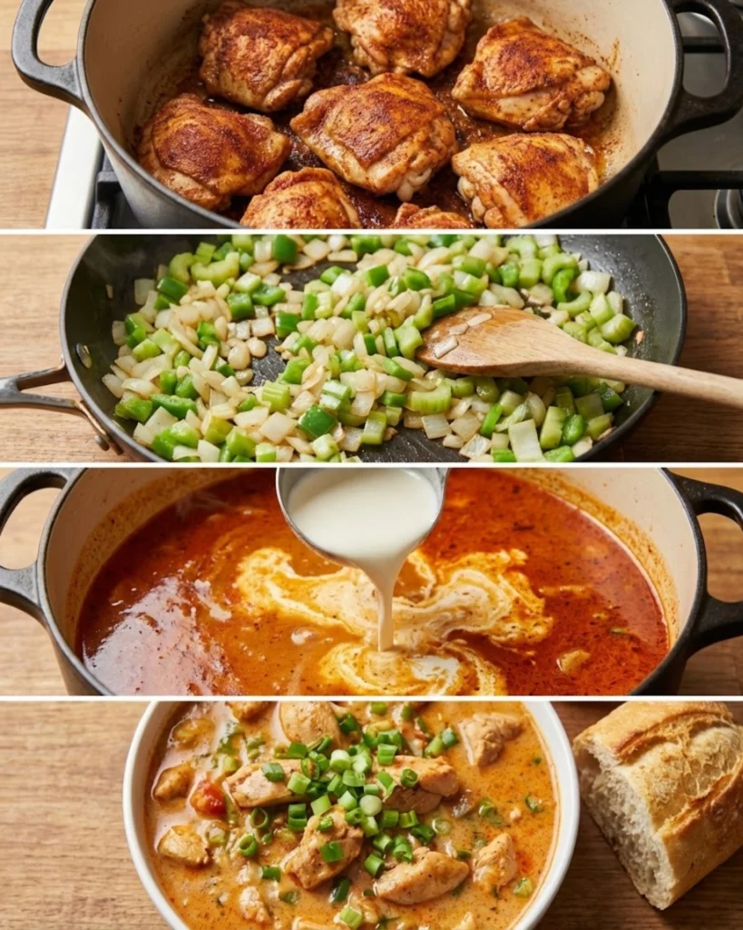 Keto Cajun Chicken and Shrimp Soup steps