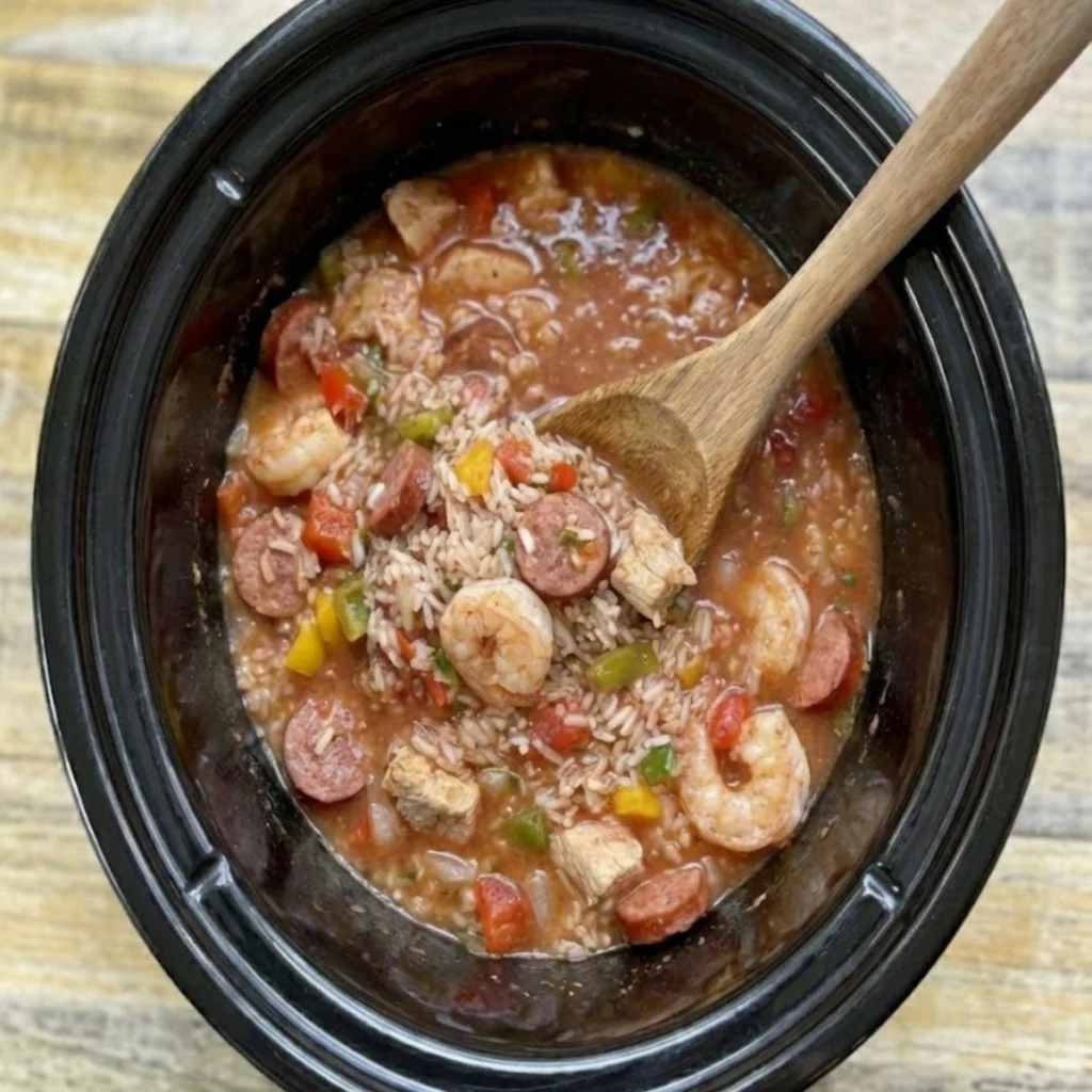 Crockpot Jambalaya inside the crock pot