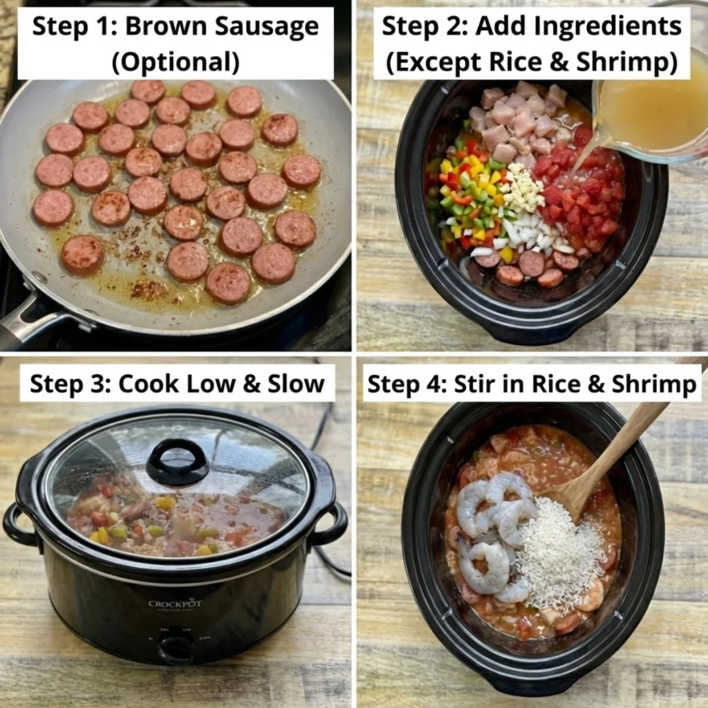 Crockpot Jambalaya Stzp by step