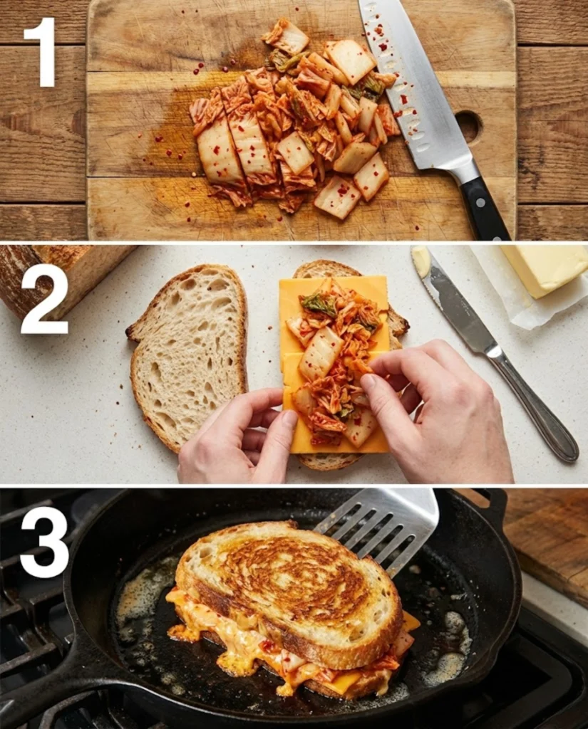 Kimchi Grilled Cheese steps