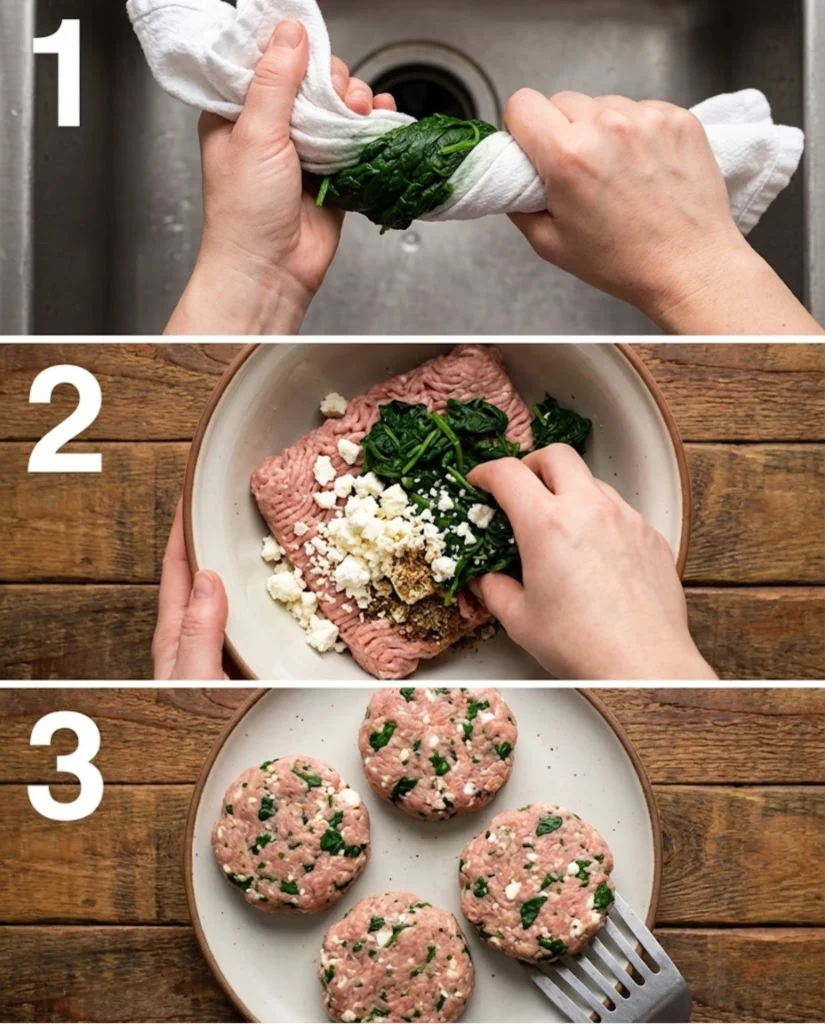 Keto Spinach Feta Turkey Burgers steps
