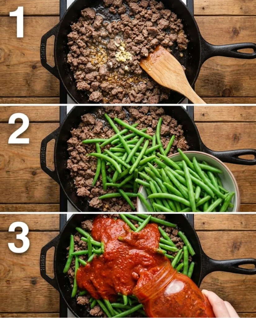 Italian Ground Beef and Green Beans steps