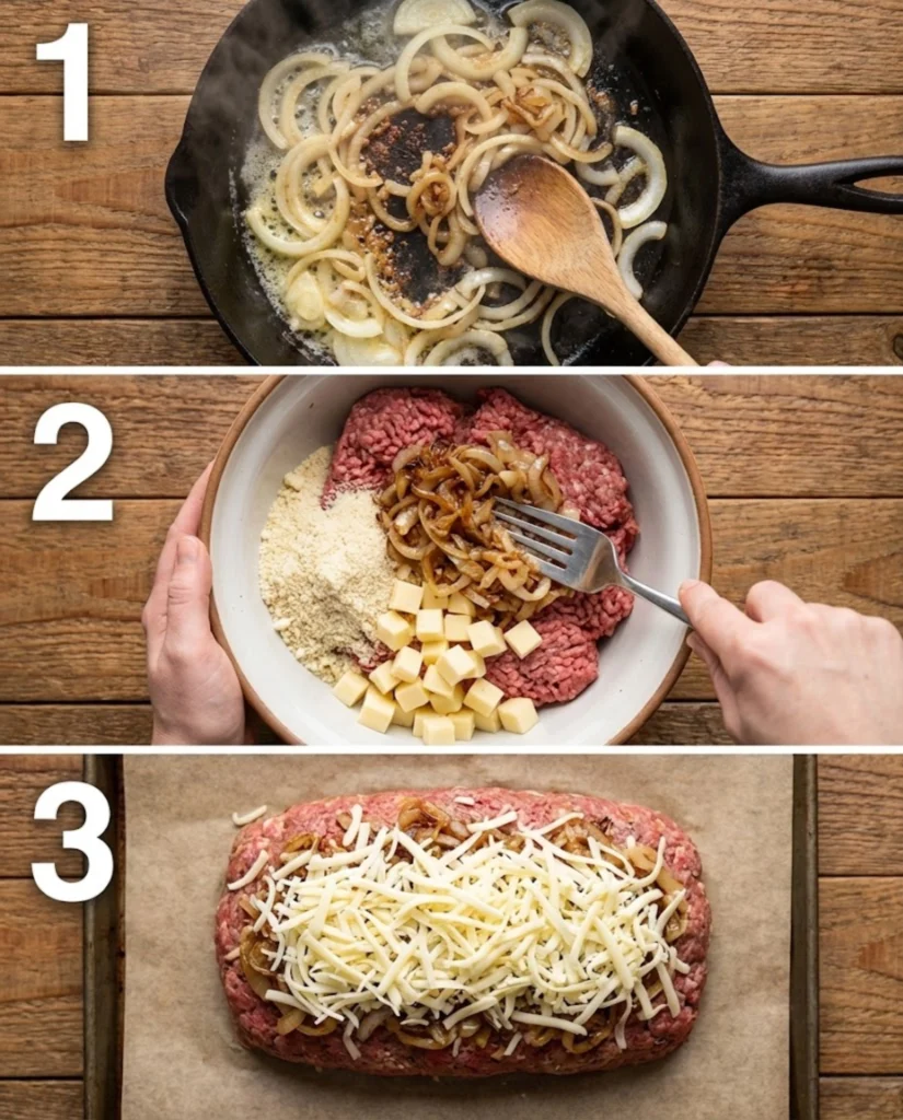 Keto French Onion Meatloaf steps