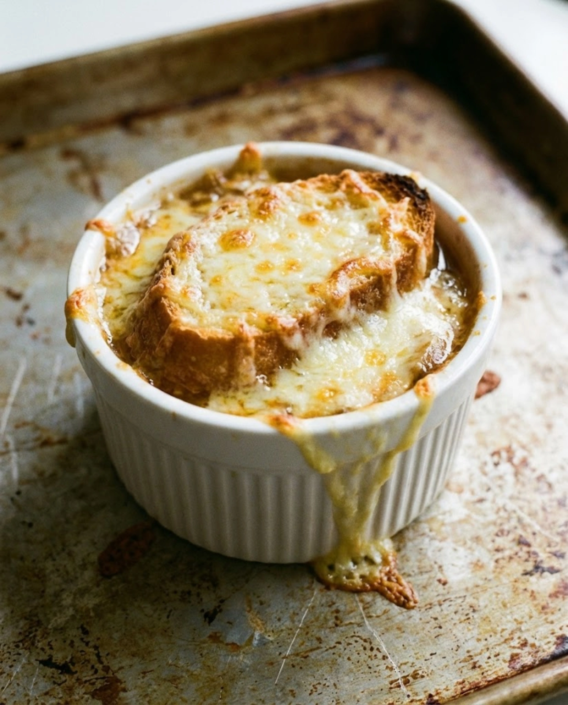 French Onion Soup with Cheesy Bread Topping