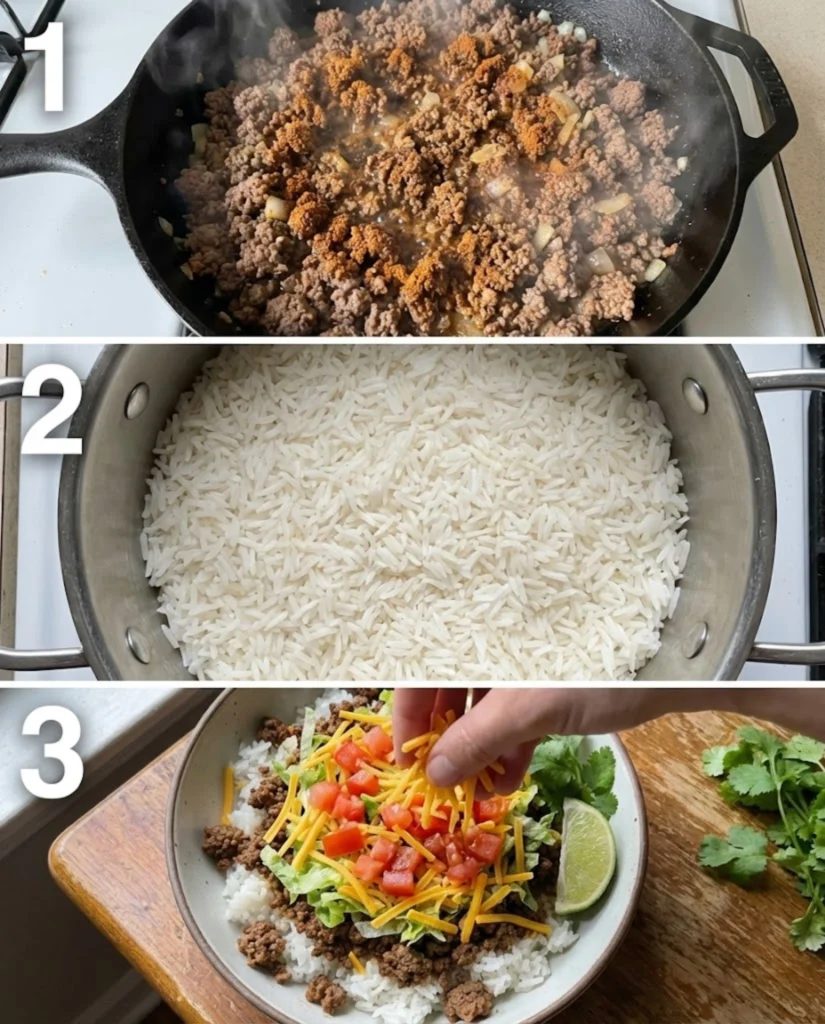 Taco Rice Bowl steps
