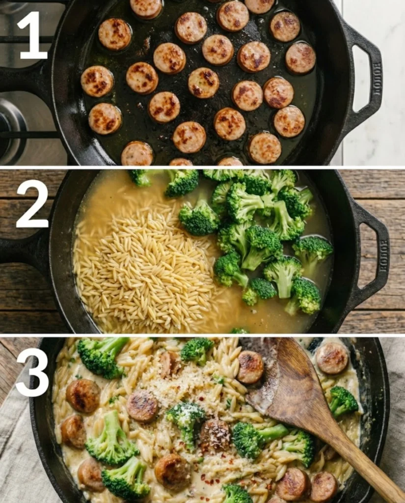 Chicken Sausage and Broccoli Orzo steps