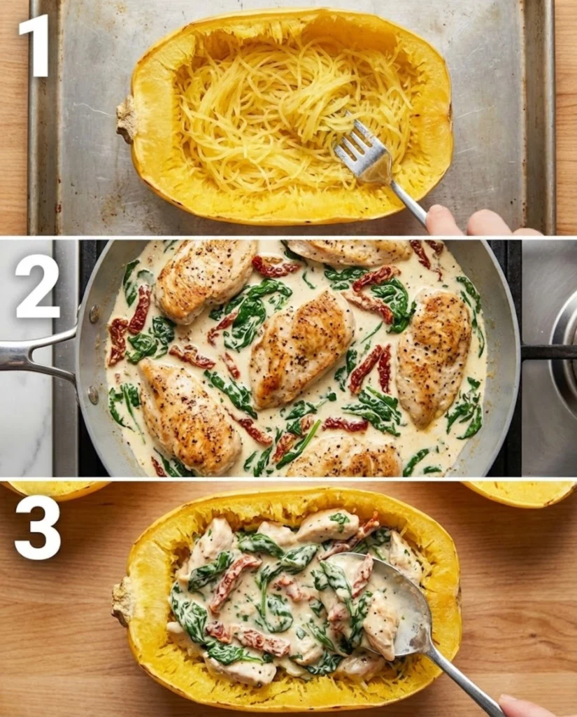 Tuscan Chicken and Spaghetti Squash steps