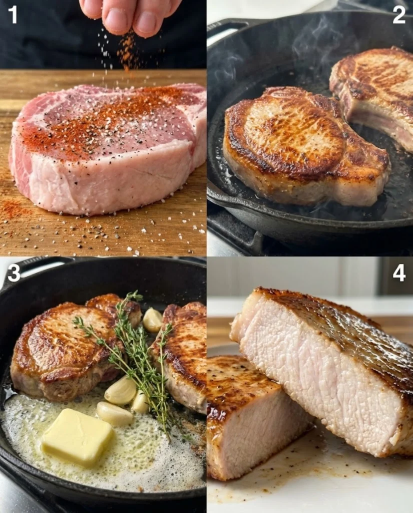 Garlic Butter Pan Seared Pork Chops steps