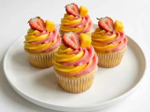 Mango Strawberry Sunset Cupcakes