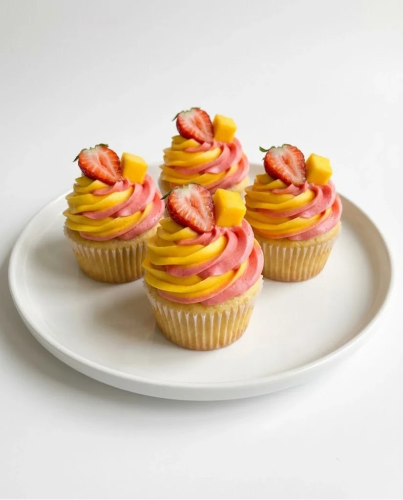 Mango Strawberry Sunset Cupcakes