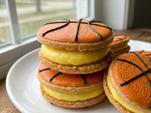 Lemon Shortbread Sandwich Basketball Cookies