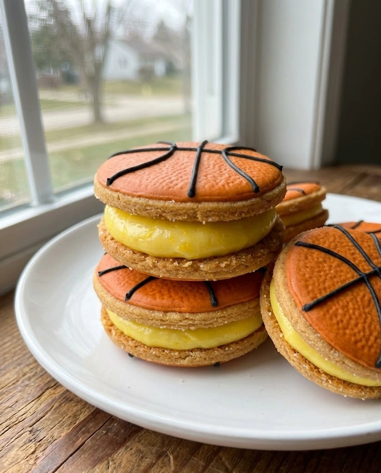 Lemon Shortbread Sandwich Basketball Cookies
