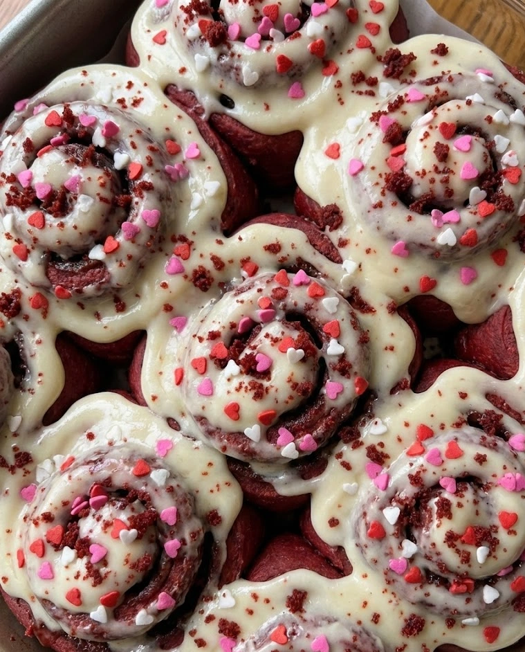 Red Velvet Valentine's Day Cinnamon Rolls