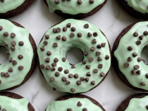 Baked Mint Chocolate Chip Doughnuts