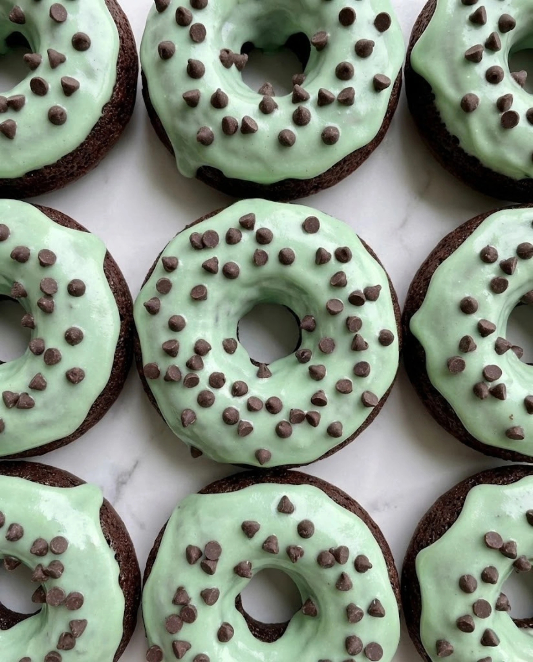 Baked Mint Chocolate Chip Doughnuts