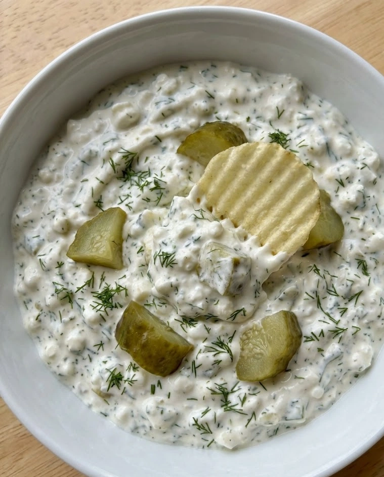 Dill Pickle Dip with Cottage Cheese