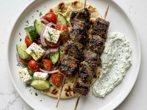 Greek Lamb Souvlaki With Salad