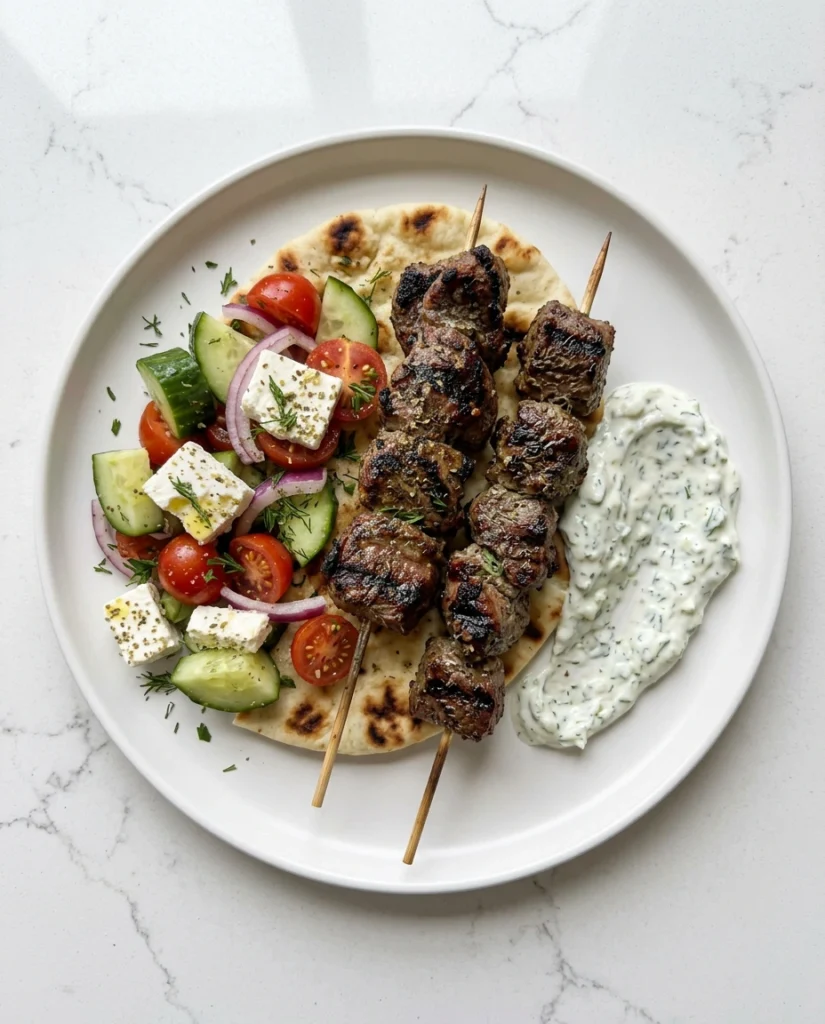 Greek Lamb Souvlaki With Salad
