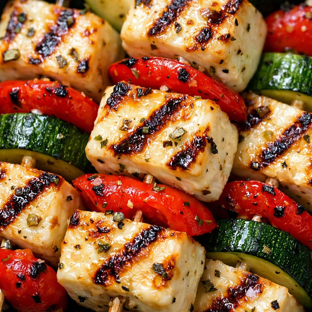 Grilled Vegetable And Halloumi Skewers