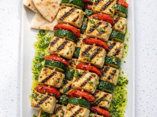 Grilled Vegetable And Halloumi Skewers