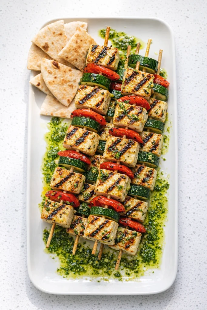 Grilled Vegetable And Halloumi Skewers