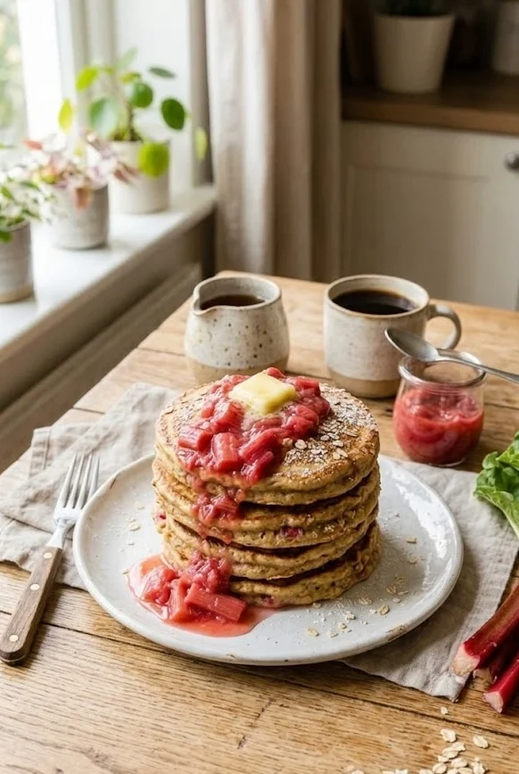 Rhubarb Oatmeal Pancakes
