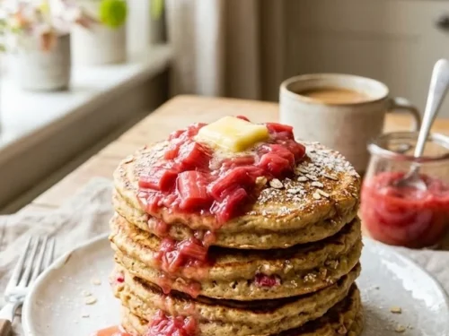 Rhubarb Oatmeal Pancakes