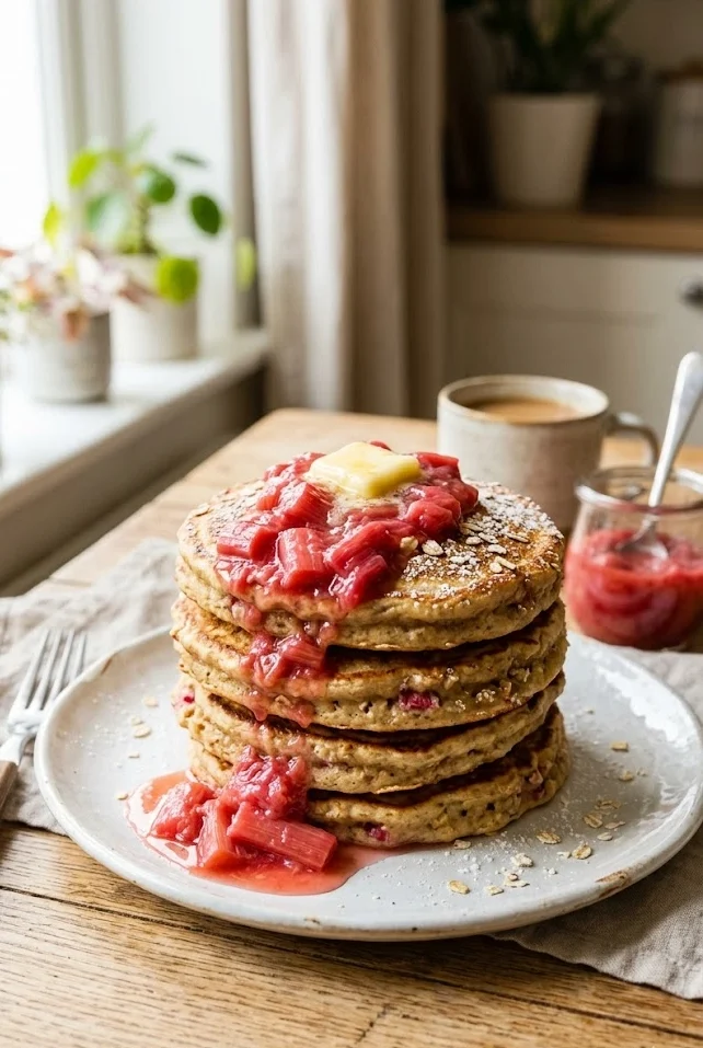 Rhubarb Oatmeal Pancakes