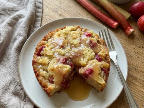 Warm Rhubarb Cake with Butter Sauce