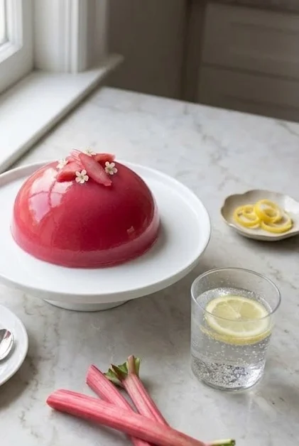 Rhubarb Dome Cake with Lemon Cream