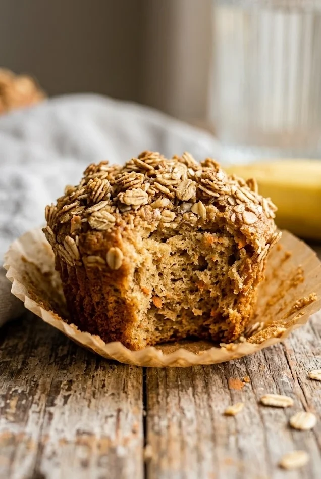 Banana Carrot Muffins with Granola Tops