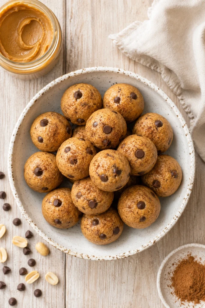 No Bake Peanut Butter Chocolate Chip Protein Balls