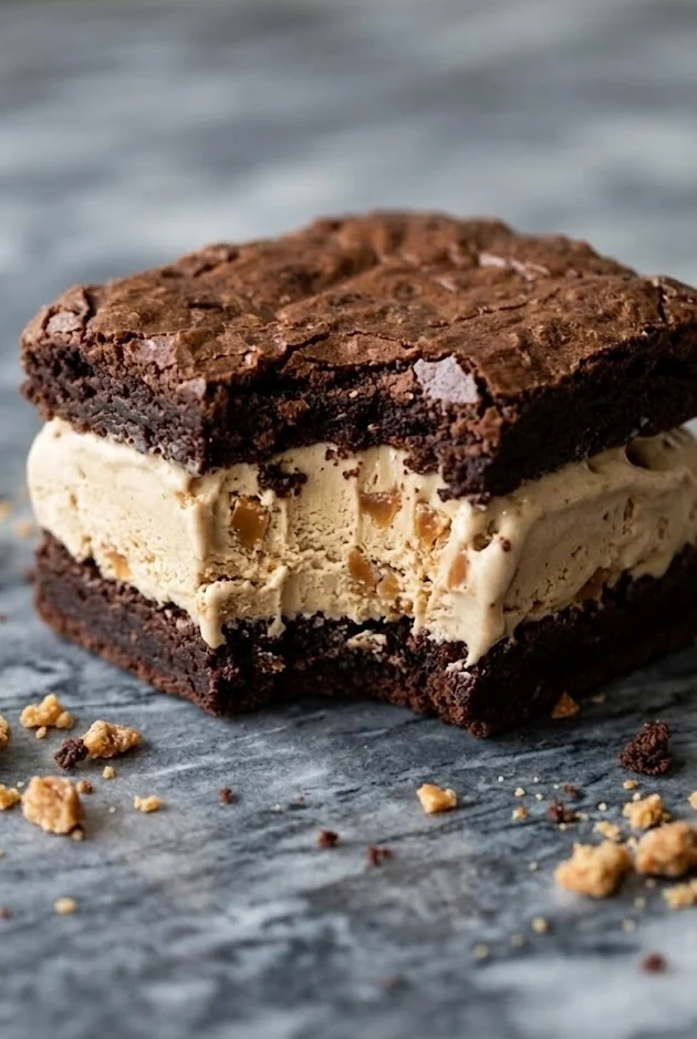 Mocha Toffee Brownie Ice Cream Sandwiches