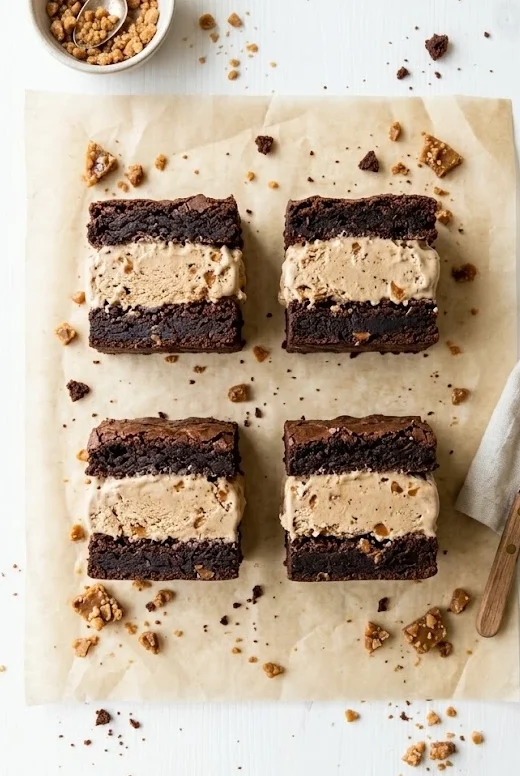 Mocha Toffee Brownie Ice Cream Sandwiches