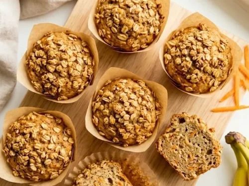 Banana Carrot Muffins with Granola Tops