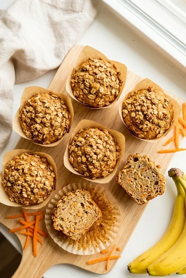 Banana Carrot Muffins with Granola Tops