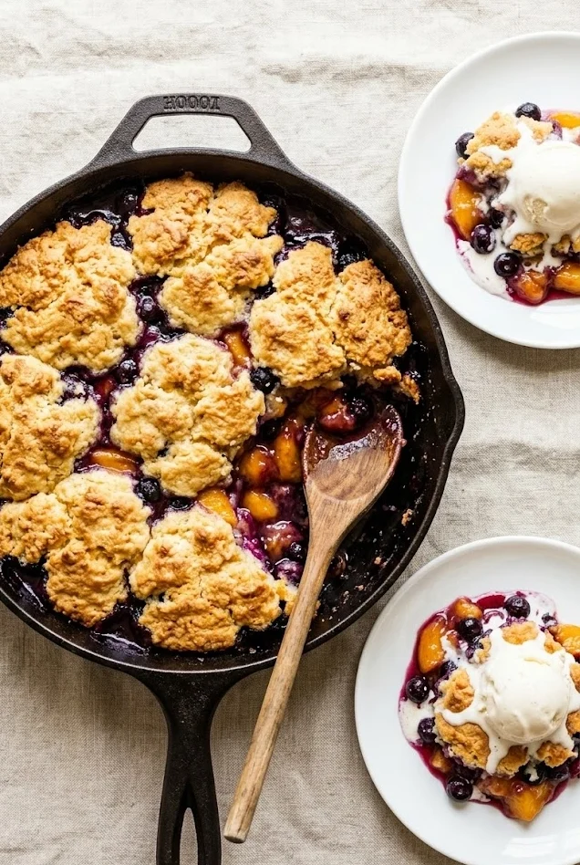 Cast Iron Blueberry Peach Cobbler