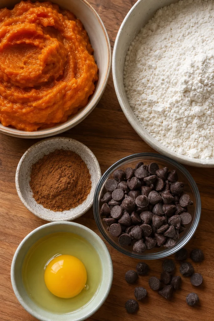 Ingredient shots of Chocolate Chip Pumpkin Bread