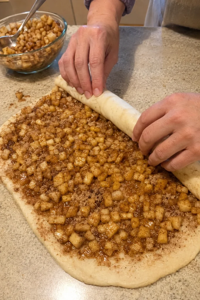 Apple Pie Cinnamon Rolls process shot