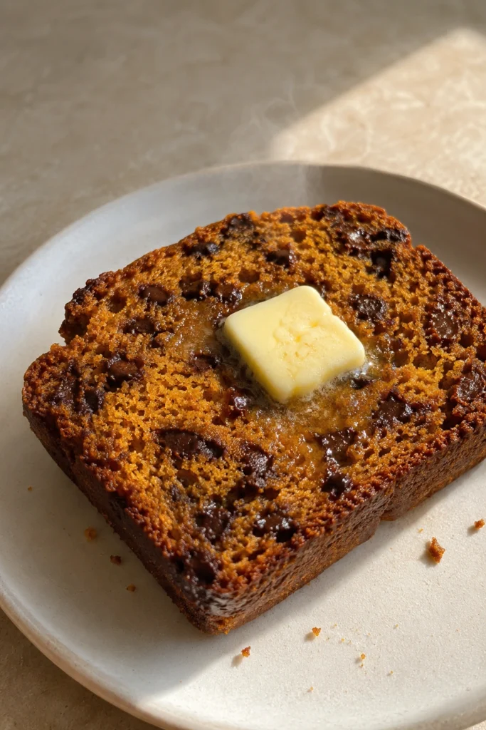 Hero shot of Chocolate Chip Pumpkin Bread