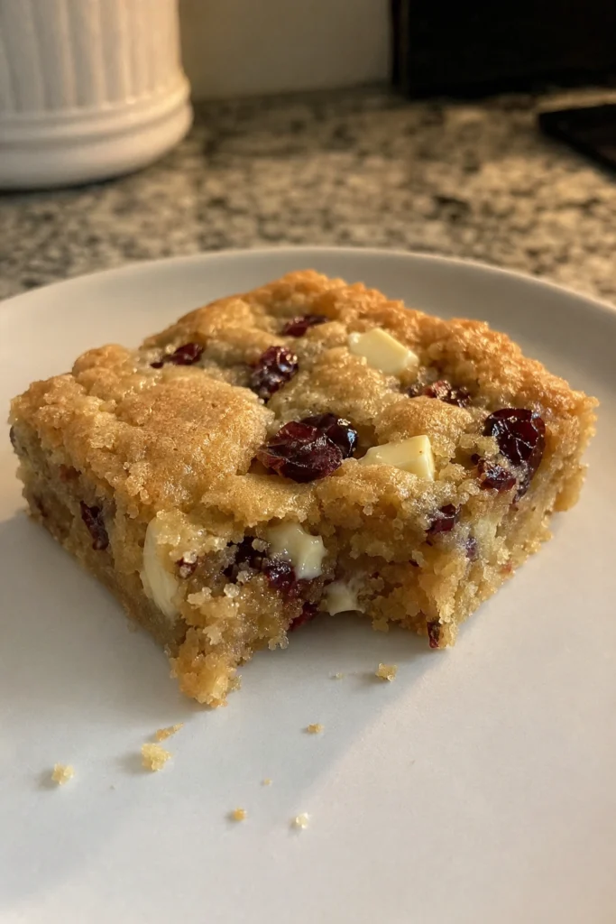 White Chocolate Cranberry Blondies Hero shot
