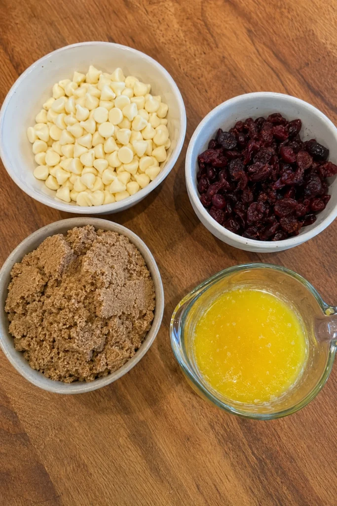 White Chocolate Cranberry Blondies Ingredients shot
