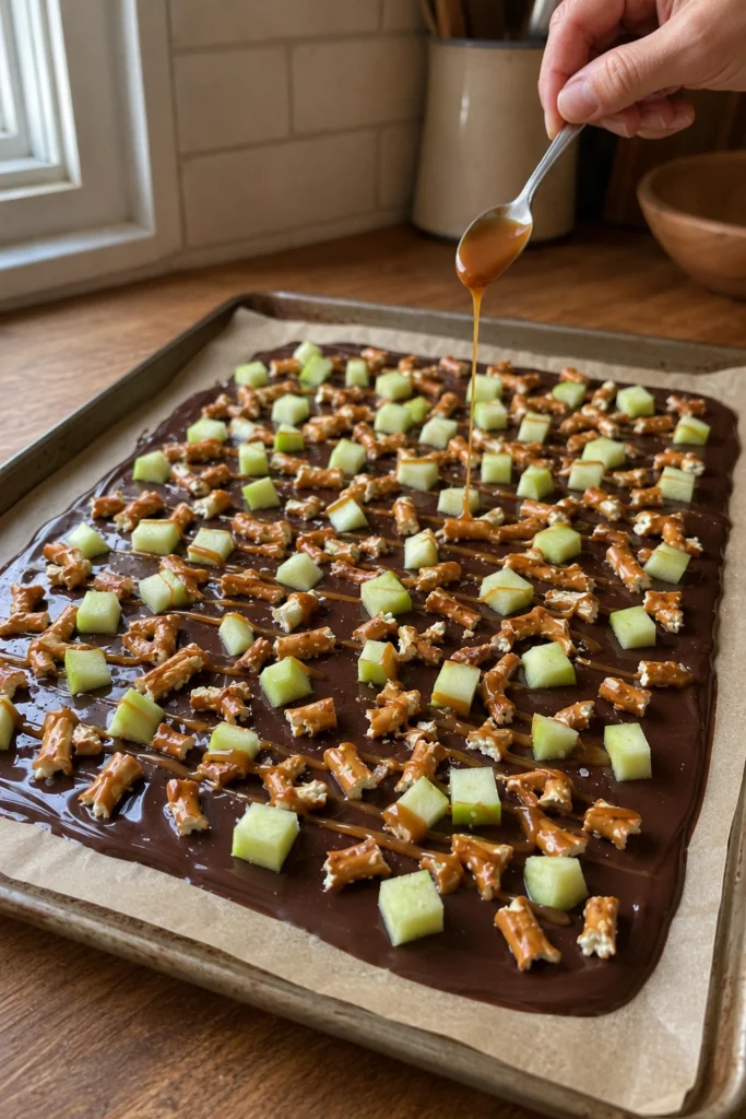 Caramel Apple Bark process