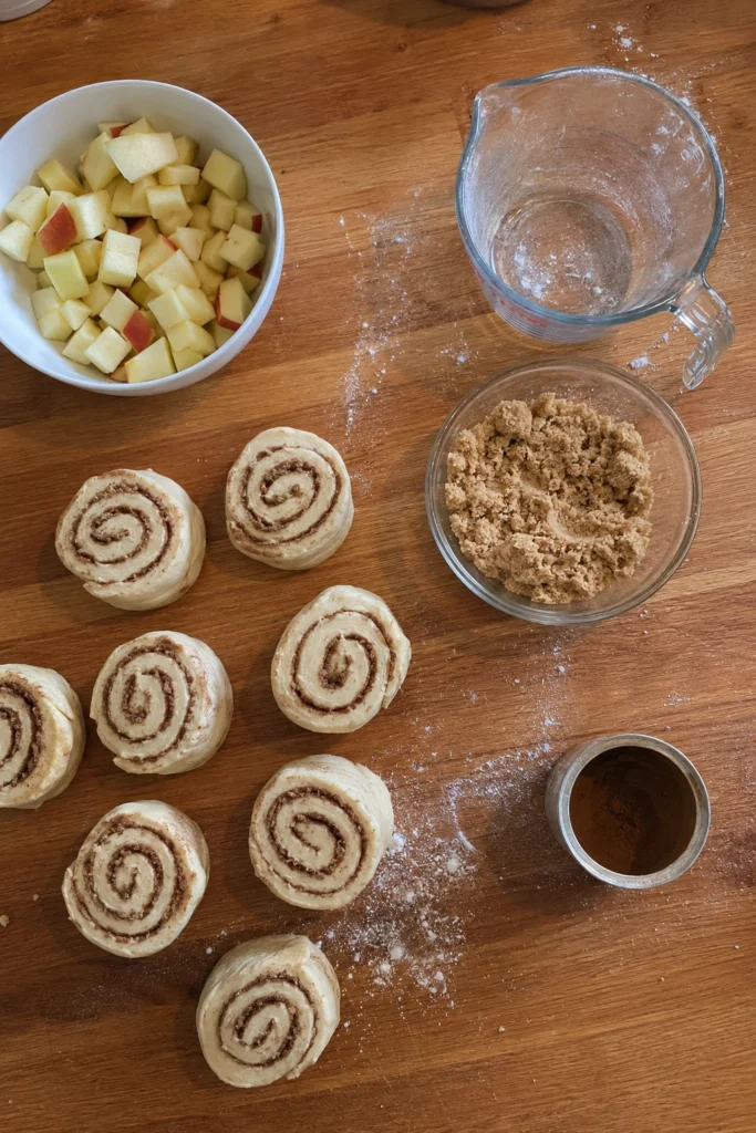 Ingredients shot of Cinnamon Roll Apple Bake