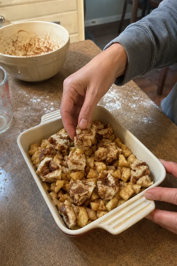 Process shot of Cinnamon Roll Apple Bake