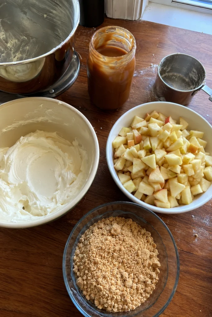 Ingredients shot of Caramel Apple Cheesecake Bars